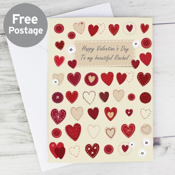 Personalised Fabric Hearts Design Card