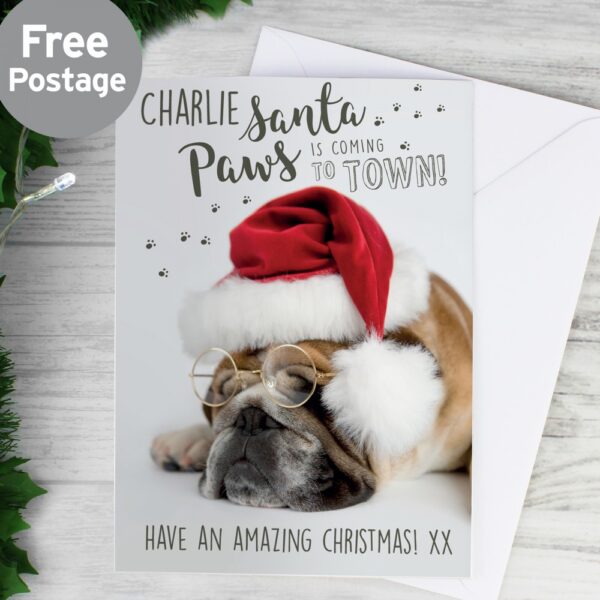 Personalised Rachael Hale Santa Paws Christmas Bulldog Card