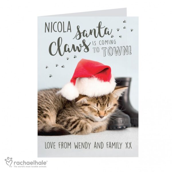 Personalised Rachael Hale Santa Claws Christmas Cat Card - Image 2