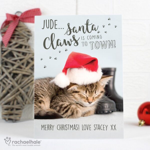 Personalised Rachael Hale Santa Claws Christmas Cat Card - Image 4