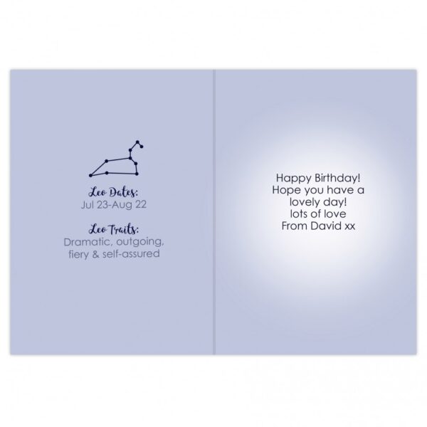 Personalised Leo Zodiac Star Sign Card (July 23rd - August 22nd) - Image 4
