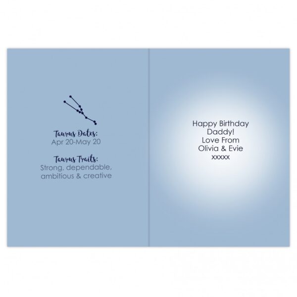 Personalised Taurus Zodiac Star Sign Card (April 20th - May 20th) - Image 4