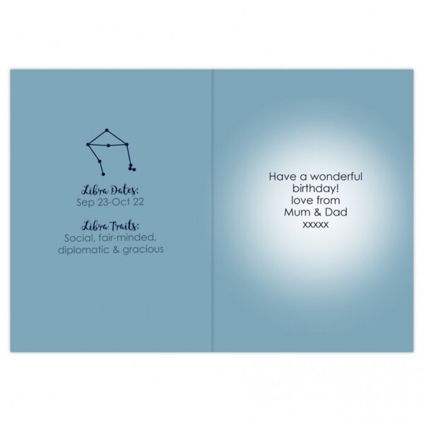 Personalised Libra Zodiac Star Sign Card (September 23rd - October 22nd) - Image 4