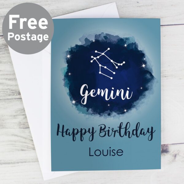 Personalised Gemini Zodiac Star Sign Card (May 21st - June 20th)