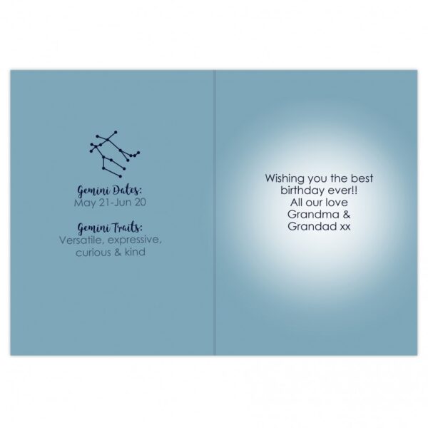 Personalised Gemini Zodiac Star Sign Card (May 21st - June 20th) - Image 4