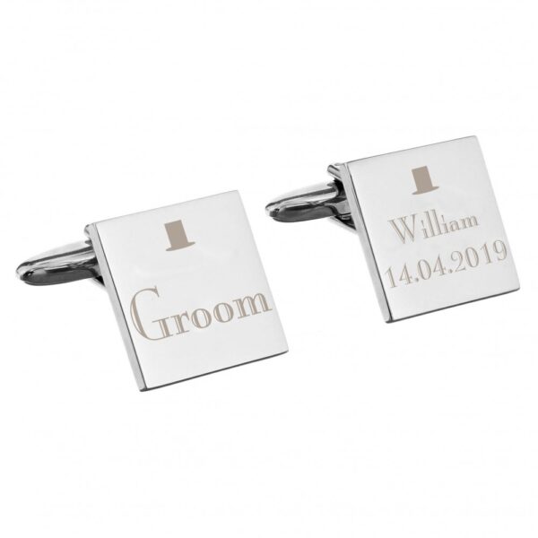 Personalised Decorative Wedding Groom Square Cufflinks - Image 2