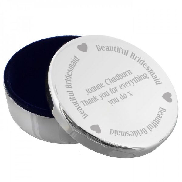 Personalised Beautiful Bridesmaid Round Trinket Box - Image 2