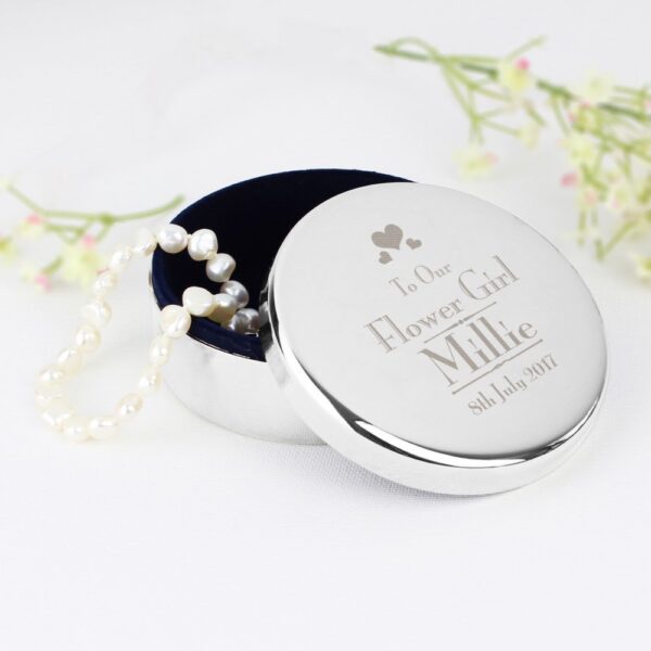 Personalised Decorative Wedding Flower Girl Round Trinket Box