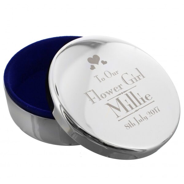 Personalised Decorative Wedding Flower Girl Round Trinket Box - Image 2