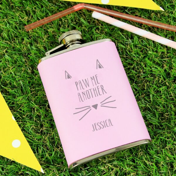 Personalised Paw Me Another Pink Hip Flask - Image 3