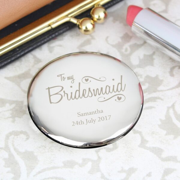 Personalised Bridesmaid Swirls & Hearts Compact Mirror - Image 3