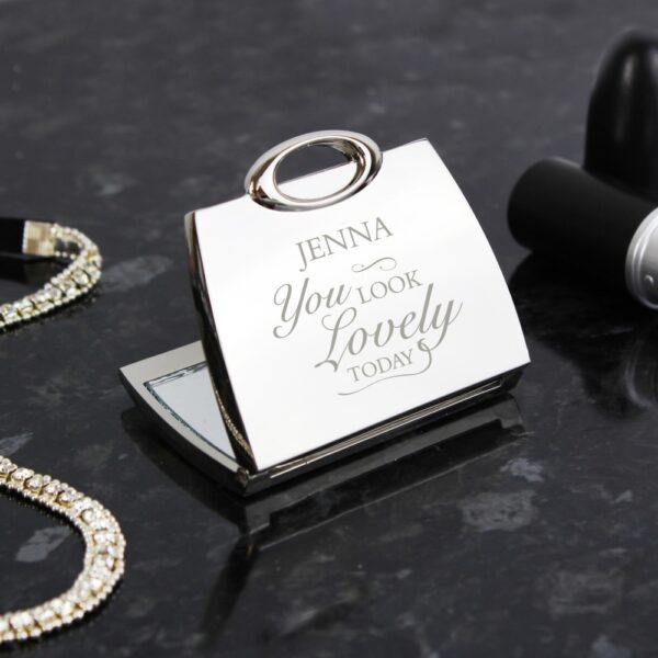 Personalised You Look Lovely Handbag Compact Mirror