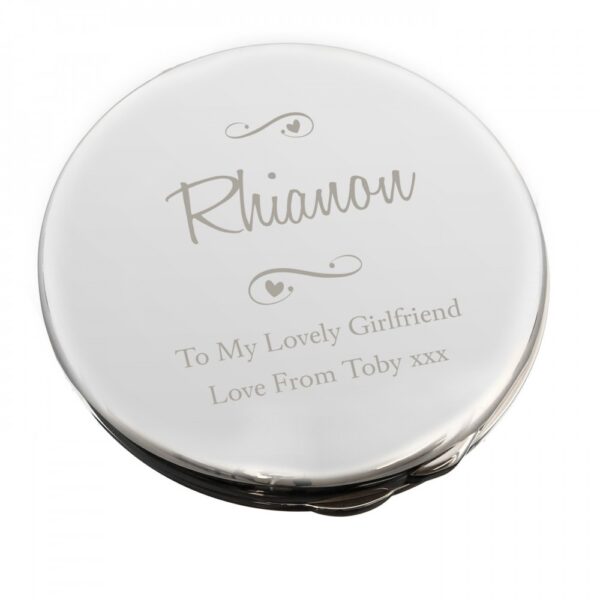 Personalised Any Message Swirls & Hearts Compact Mirror - Image 2