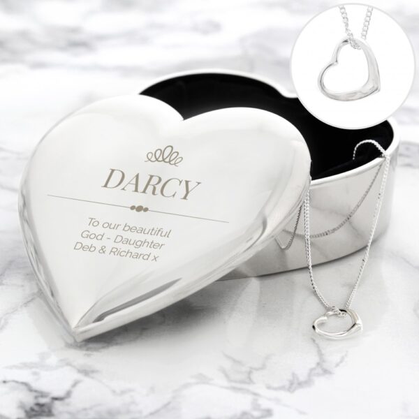 Personalised Elegant Crown Heart Trinket Box & Necklace Set - Image 3