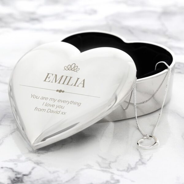 Personalised Elegant Crown Heart Trinket Box & Necklace Set - Image 4