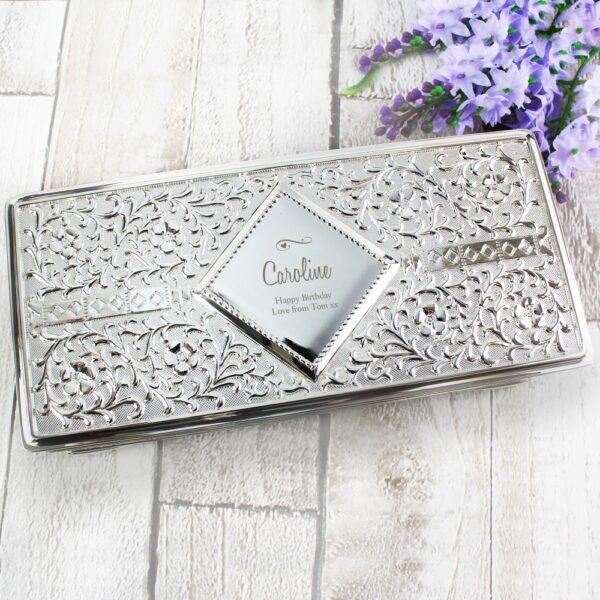 Personalised Swirls & Hearts Antique Silver Plated Jewellery Box - Image 3
