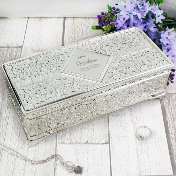 Personalised Swirls & Hearts Antique Silver Plated Jewellery Box - Image 6