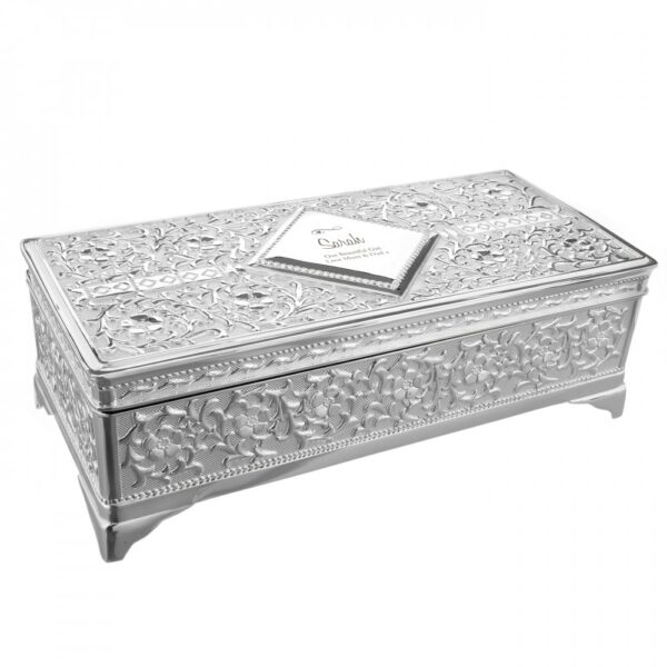 Personalised Swirls & Hearts Antique Silver Plated Jewellery Box - Image 8