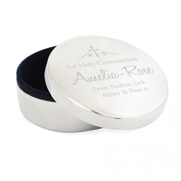 Personalised Religious Swirls & Hearts Round Trinket Box - Image 2