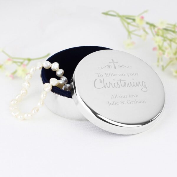 Personalised Religious Swirls & Hearts Round Trinket Box - Image 6