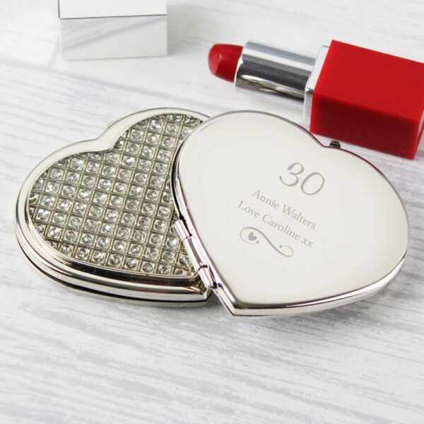 Personalised Swirls & Hearts Diamante Heart Compact Mirror - Image 3