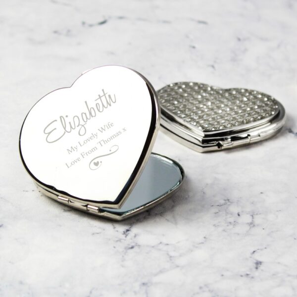 Personalised Swirls & Hearts Diamante Heart Compact Mirror - Image 5