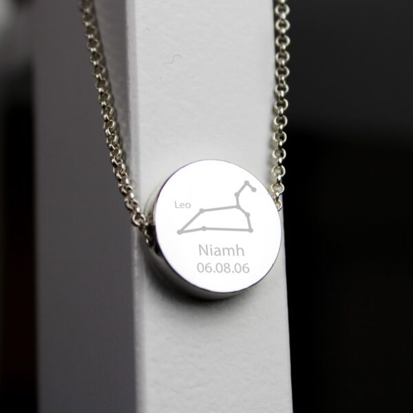 Personalised Leo Zodiac Star Sign Silver Tone Necklace (July 23rd - August 22nd) - Image 4