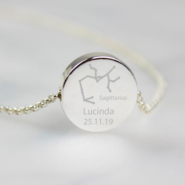 Personalised Sagittarius Zodiac Star Sign Silver Tone Necklace (November 22nd - December 21st) - Image 4