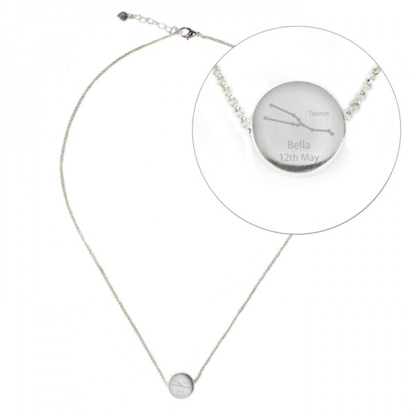 Personalised Taurus Zodiac Star Sign  Silver Tone Necklace (April 20th - May 20th) - Image 2