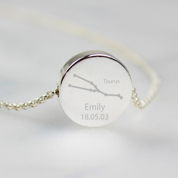 Personalised Taurus Zodiac Star Sign  Silver Tone Necklace (April 20th - May 20th) - Image 3