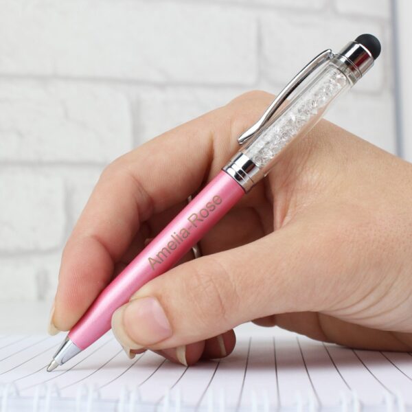 Personalised Diamante Elements Pink Pen