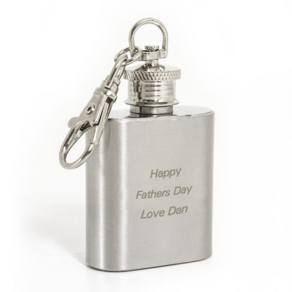 Personalised Stainless Steel 1oz Hip Flask Keyring - Image 2