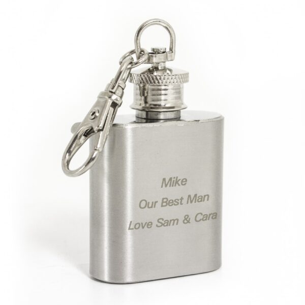 Personalised Stainless Steel 1oz Hip Flask Keyring - Image 3