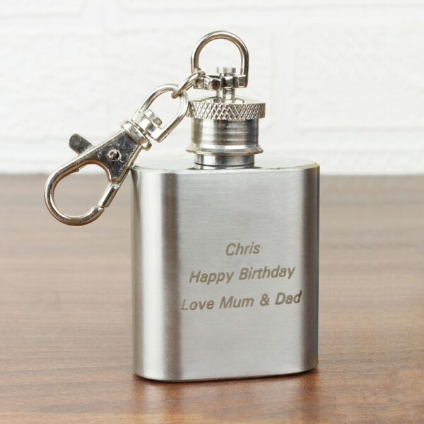 Personalised Stainless Steel 1oz Hip Flask Keyring - Image 4