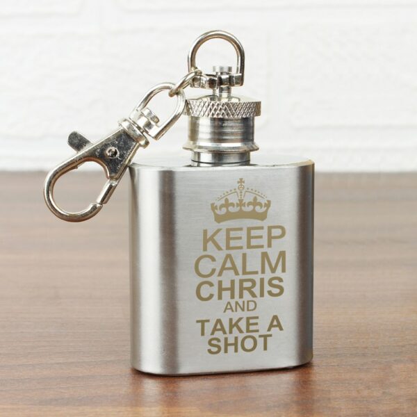 Personalised Keep Calm 1oz Hip Flask Keyring