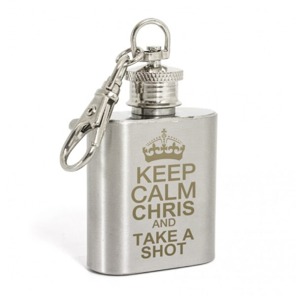 Personalised Keep Calm 1oz Hip Flask Keyring - Image 2