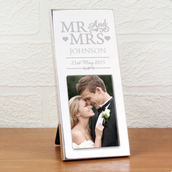 Personalised Small Mr & Mrs 3x2 Silver Photo Frame - Image 2