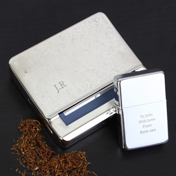 Personalised Tobacco Rolling Tin and Silver Lighter Set - Image 3