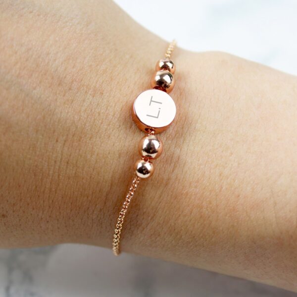 Personalised Rose Gold Tone Initials Disc Bracelet - Image 3