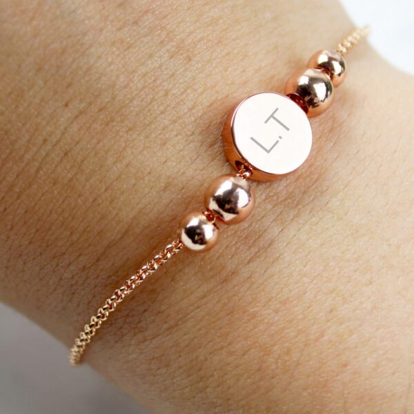 Personalised Rose Gold Tone Initials Disc Bracelet - Image 6