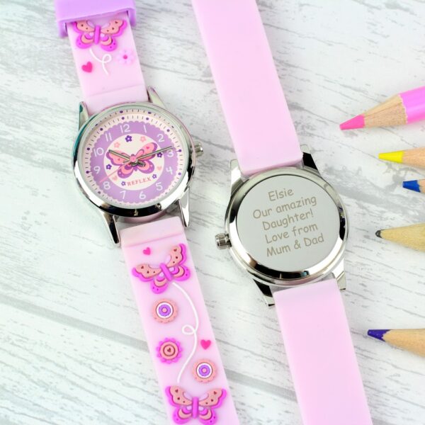 Personalised Kids Pink Time Teacher Butterfly Watch with Presentation Box