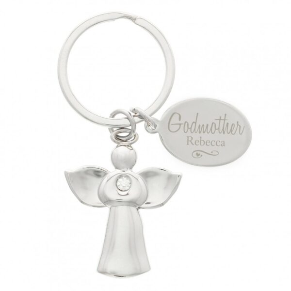 Personalised Silver Plated Swirls & Hearts Godmother Angel Keyring - Image 2