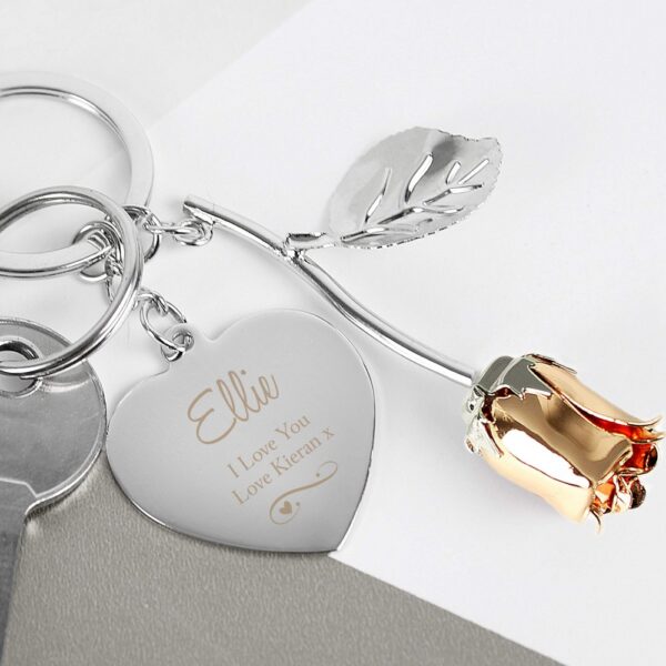 Personalised Silver Plated Swirls & Hearts Rose Gold Rose Keyring - Image 6