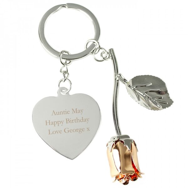 Personalised Silver Plated Rose Gold Rose Keyring - Image 2
