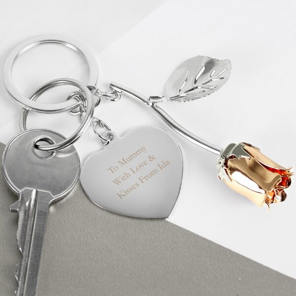 Personalised Silver Plated Rose Gold Rose Keyring - Image 3