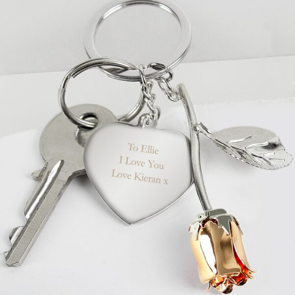 Personalised Silver Plated Rose Gold Rose Keyring - Image 4