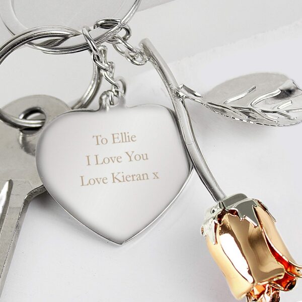 Personalised Silver Plated Rose Gold Rose Keyring - Image 5