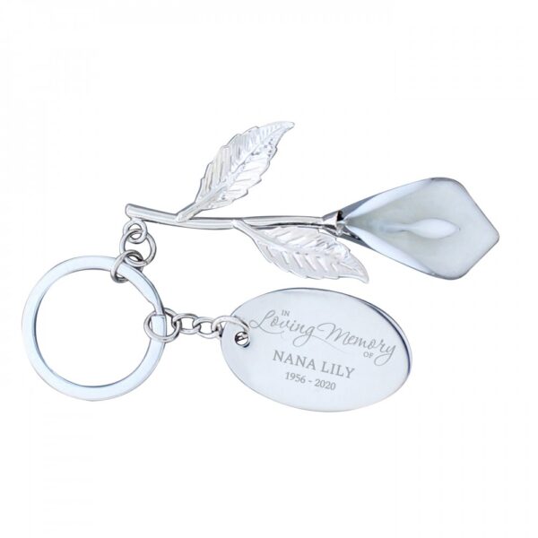 Personalised Silver Plated 'In Loving Memory' Calla Lily Keyring - Image 2