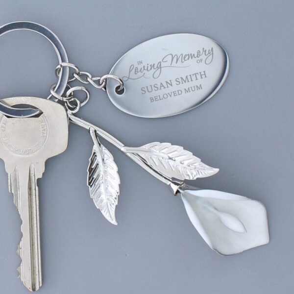 Personalised Silver Plated 'In Loving Memory' Calla Lily Keyring - Image 3