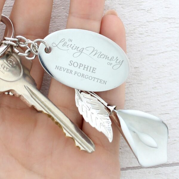 Personalised Silver Plated 'In Loving Memory' Calla Lily Keyring - Image 4